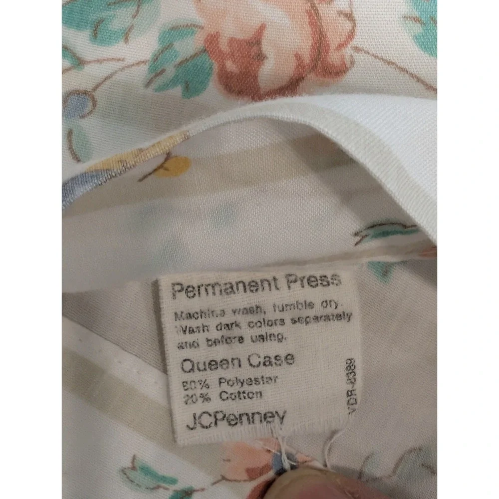 Vintage JC Penny Standard Pillow Case Cottage Shabby White Floral Made In USA